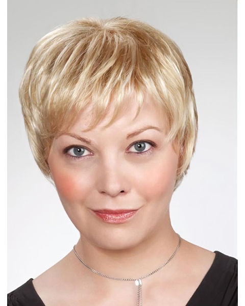 8" Blonde Short Layered Straight Synthetic Wigs