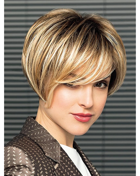 8" Ombre/2 Tone Short With Bangs Straight Synthetic Wigs