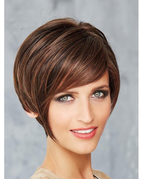 Monofilament Brown Synthetic 8" Short Bob Style Wigs