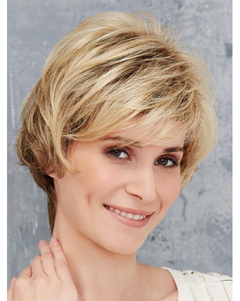 Blonde Synthetic Boycuts Straight Short Front Lace Wigs