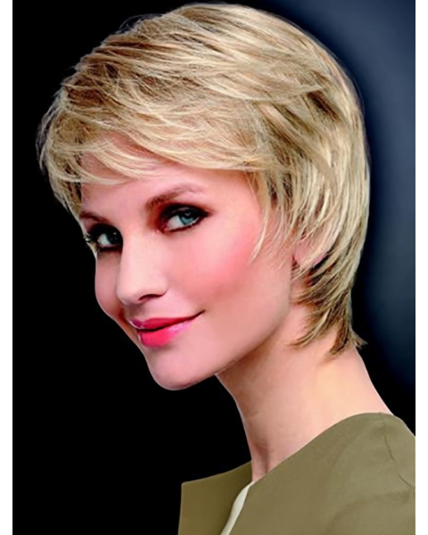 8" Straight Monofilament Synthetic Layered Short Wigs