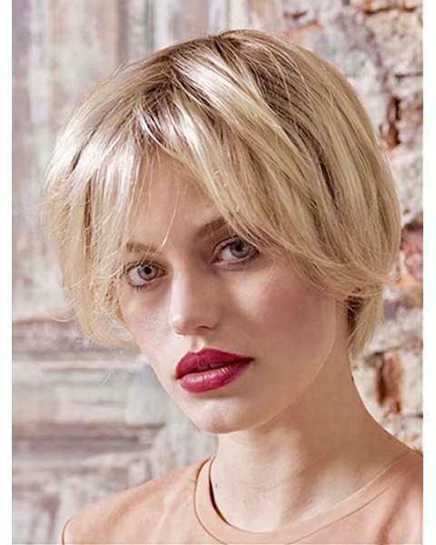 Platinum Blonde Straight 8" Synthetic Bobs Ladies Monofilament Wigs