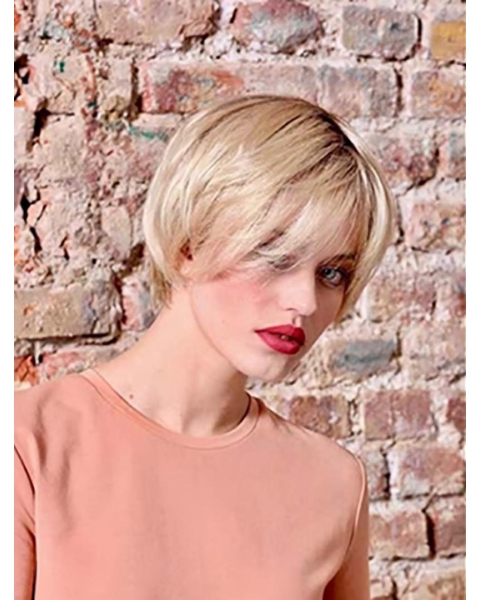 Platinum Blonde Straight 8" Synthetic Bobs Ladies Monofilament Wigs