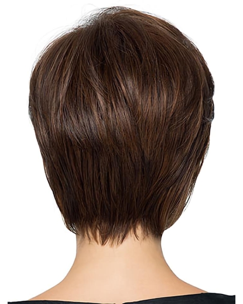 8" Straight Brown With Bangs Short Wigs