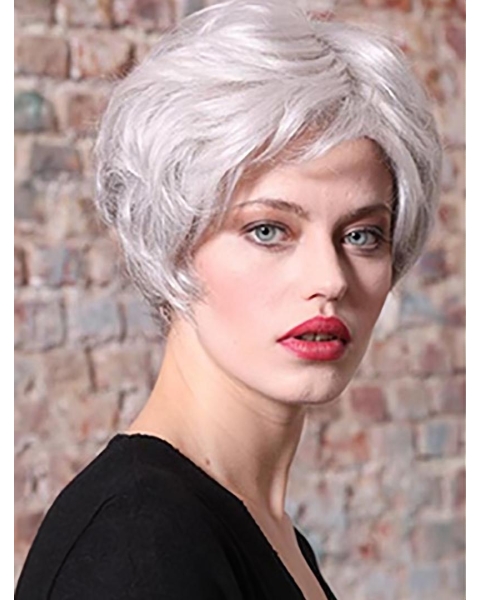 Synthetic 8" Straight Short Grey Women Classic Wig