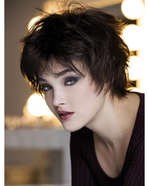 Straight Black 8" Layered Capless Hairstyles For Short Hair