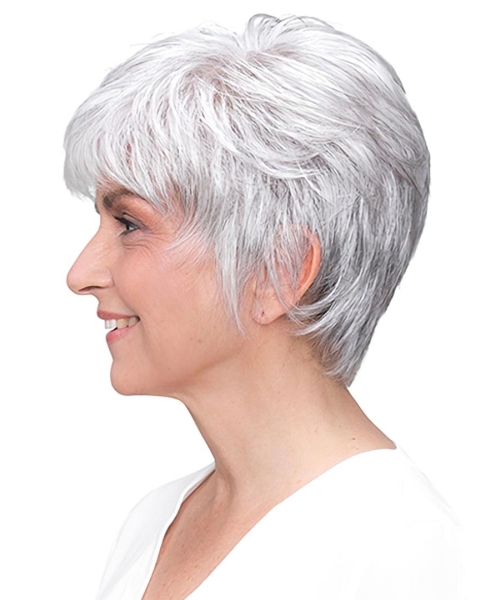 100% Hand-tied Grey Short Straight 8" Boycuts Synthetic Wigs Good Quality