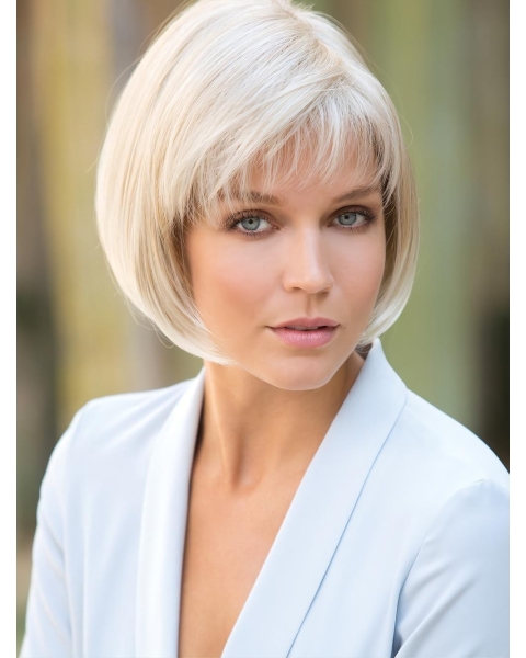 Platinum Blonde Short Straight Bob Realistic Capless Wigs