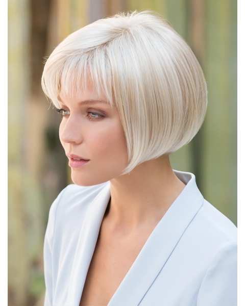 Platinum Blonde Short Straight Bob Realistic Capless Wigs