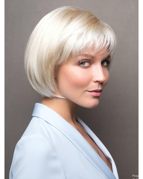 Platinum Blonde Short Straight Bob Realistic Capless Wigs