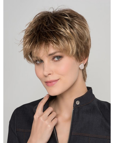 Straight Blonde 8" Boycuts Capless Short Ladies Wigs