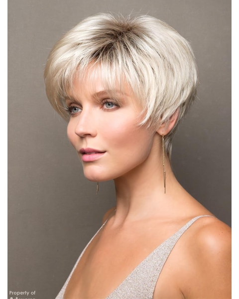 Capless Straight 4" Platinum Blonde Synthetic Short Wigs