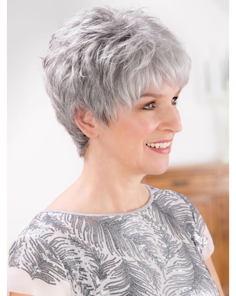 8" Short Straight Fashion Lace Front Grey Wigs