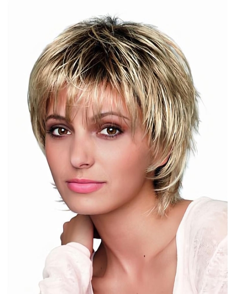 8" Short Designed Blonde Straight Bob Wigs