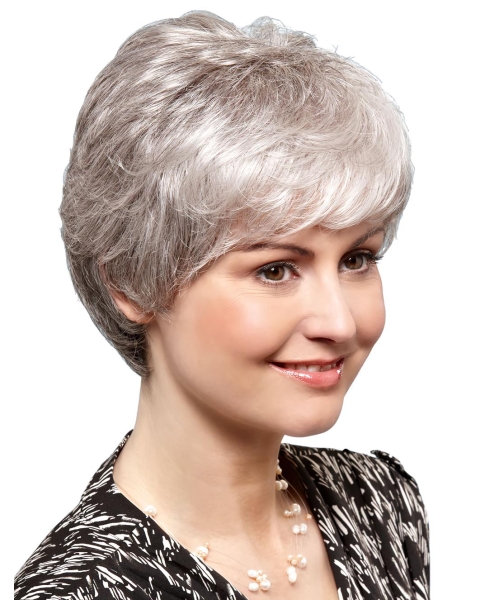 8" Short Straight Ideal 100% Hand-tied Grey Wigs