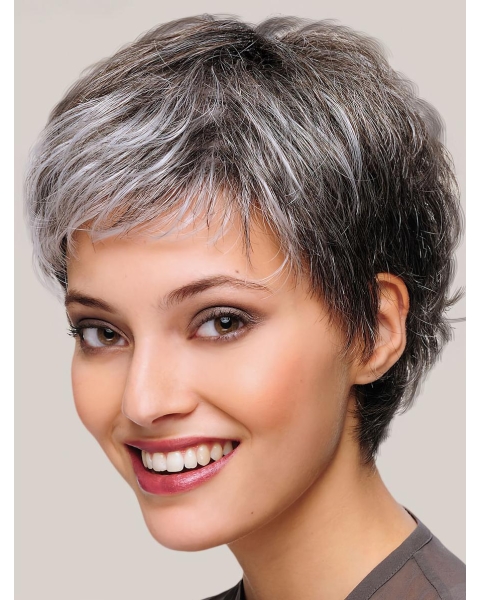 8" Short Straight Beautiful Monofilament Grey Wigs