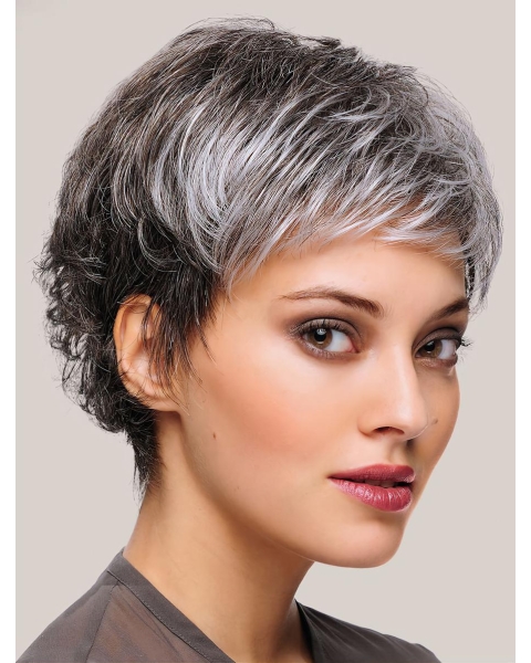 8" Short Straight Beautiful Monofilament Grey Wigs