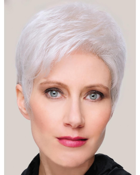 8" Short Straight Sleek Monofilament Grey Wigs