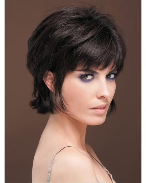 Refined Black Straight Short Human Hair Wigs