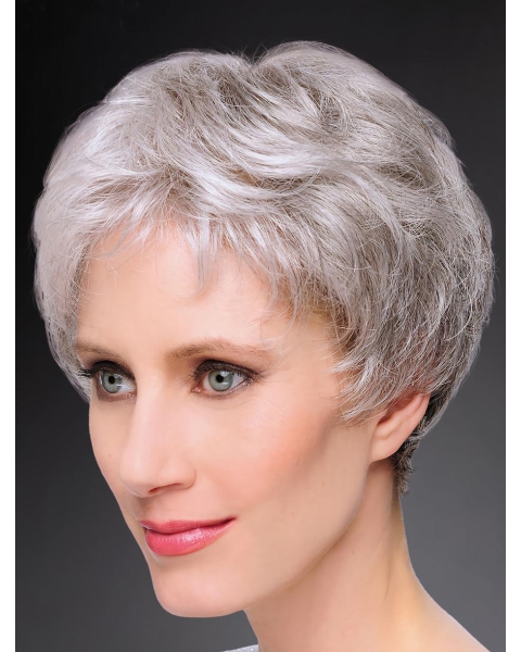 8" Short Straight Durable 100% Hand-tied Grey Wigs