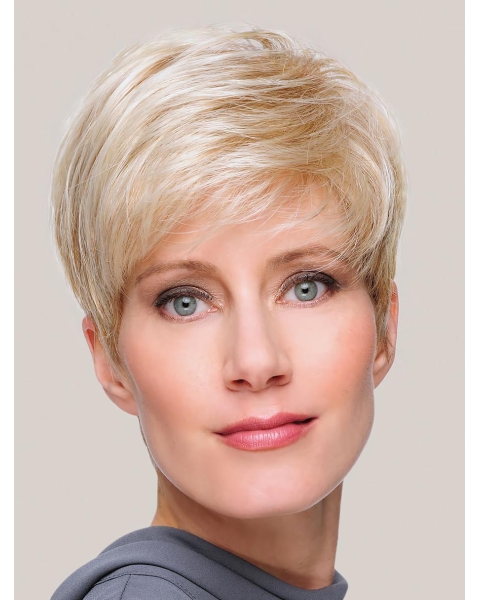 Blonde Straight Monofilament Fashionable Boycuts Synthetic Wigs