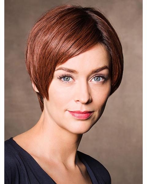 Suitable 8" Short Straight Auburn Bob Wigs