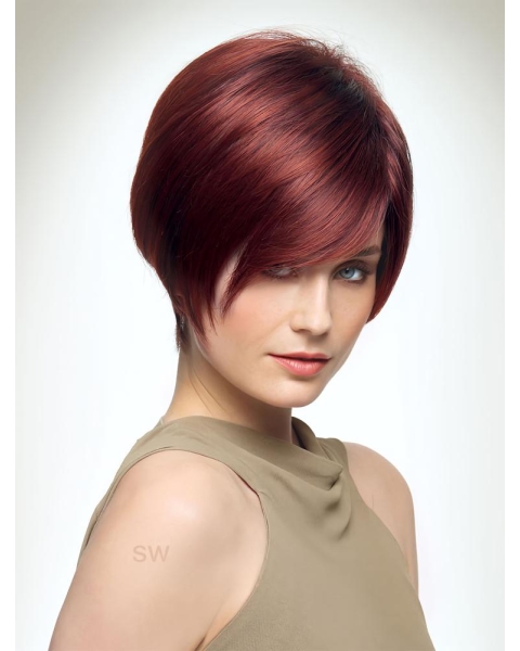 Red 8" Boycuts Style Capless Synthetic Wigs