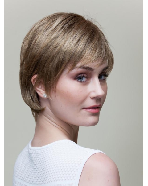 Straight Short 8" Blonde 100% Hand-tied Wigs