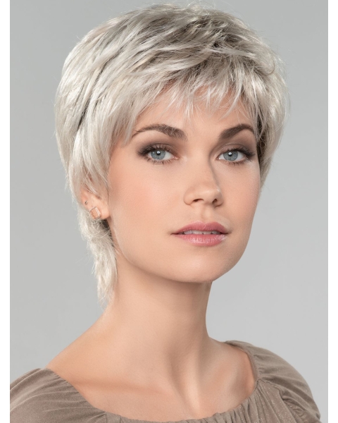 Straight Short 8" Capless Affordable Grey Wigs