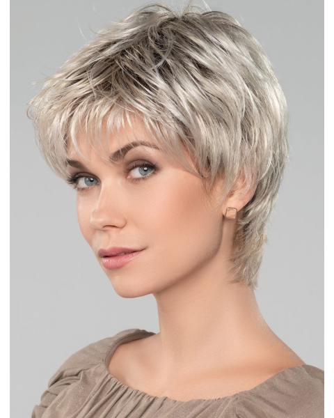 Straight Short 8" Capless Affordable Grey Wigs