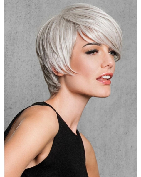 Capless Straight Grey Short Synthetic Wigs