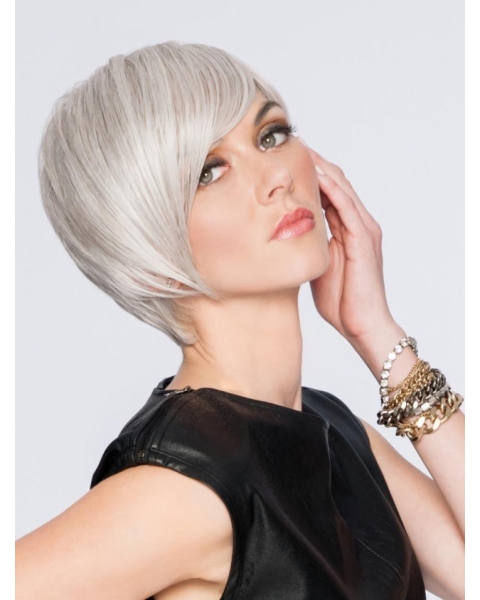 Capless Straight Grey Short Synthetic Wigs