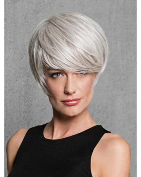 Capless Straight Grey Short Synthetic Wigs