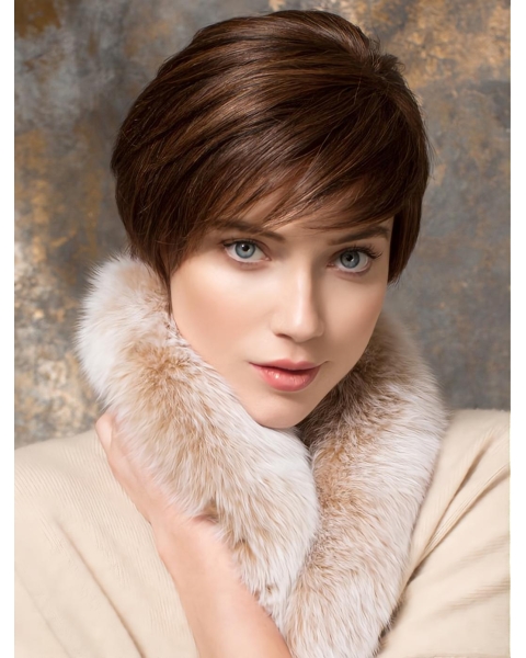 Natural Short Straight Auburn 6" Boycuts Human Hair Wigs