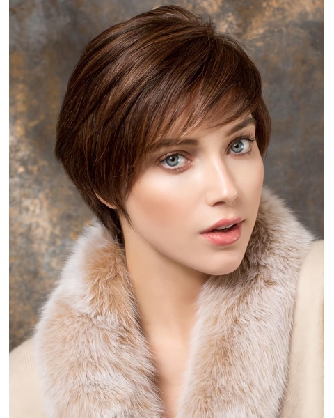 Natural Short Straight Auburn 6" Boycuts Human Hair Wigs