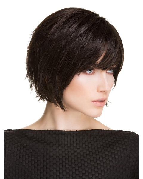 6" Black Straight Short Stylish Synthetic Lace Wigs