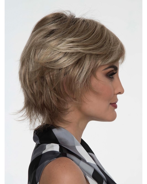 8" Straight Blonde Monofilament Wig With Bangs