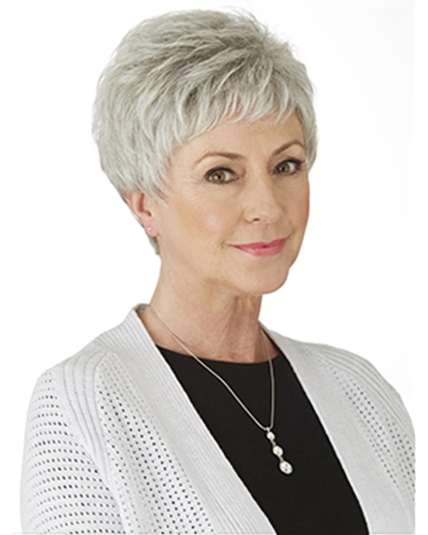 Comfortable Short Straight 4" Grey Wigs