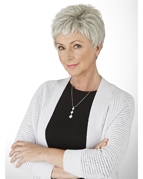 Comfortable Short Straight 4" Grey Wigs