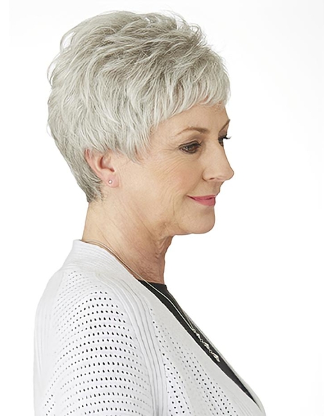 Comfortable Short Straight 4" Grey Wigs