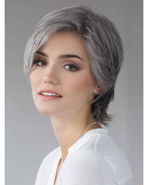 Short Straight Grey Layered 100% Hand Tied Synthetic Wigs