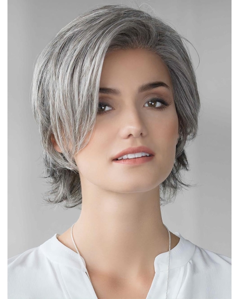 Short Straight Grey Layered 100% Hand Tied Synthetic Wigs