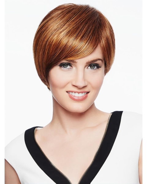 Straight Copper With Bangs 6" Synthetic Capless Wigs