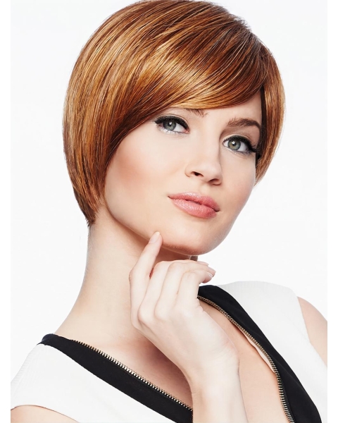 Straight Copper With Bangs 6" Synthetic Capless Wigs