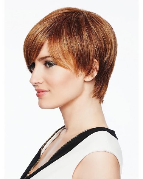 Straight Copper With Bangs 6" Synthetic Capless Wigs