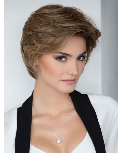 Short Straight Brown Layered 100% Hand Tied Synthetic Wigs