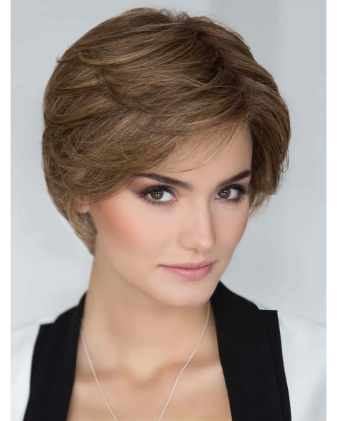 Short Straight Brown Layered 100% Hand Tied Synthetic Wigs