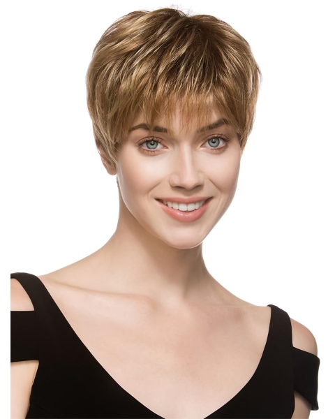 Unique Straight Brown Cropped Petite Monofilament Wigs 