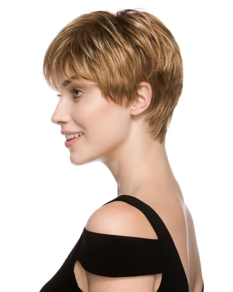 Unique Straight Brown Cropped Petite Monofilament Wigs 