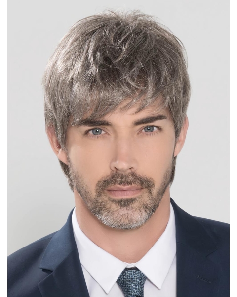 Straight Hand Tied Cropped Grey men Wig